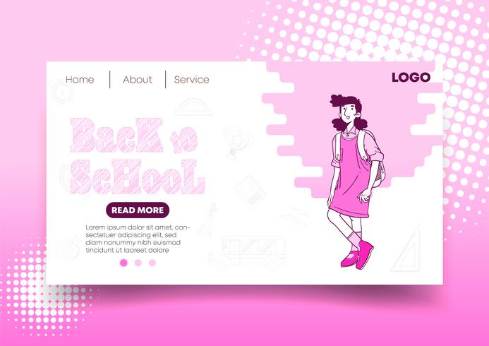 Pink Back to School web design e página de destino vetor