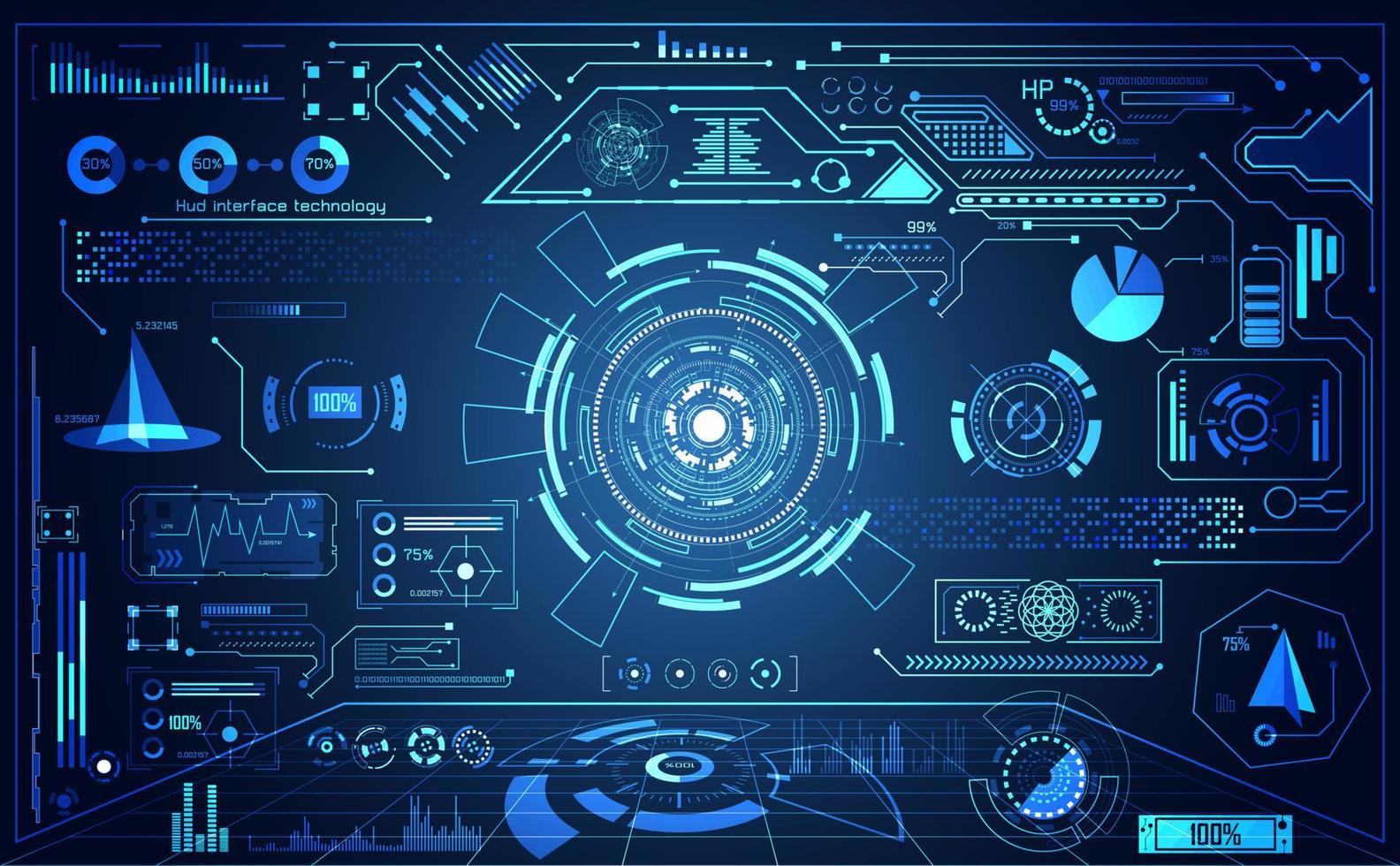 tecnologia abstrata ui conceito futurista hud interface elementos de holograma de gráfico de dados digitais, comunicação, computação e inovação de vitalidade de porcentagem de círculo em fundo de design futuro de alta tecnologia vetor