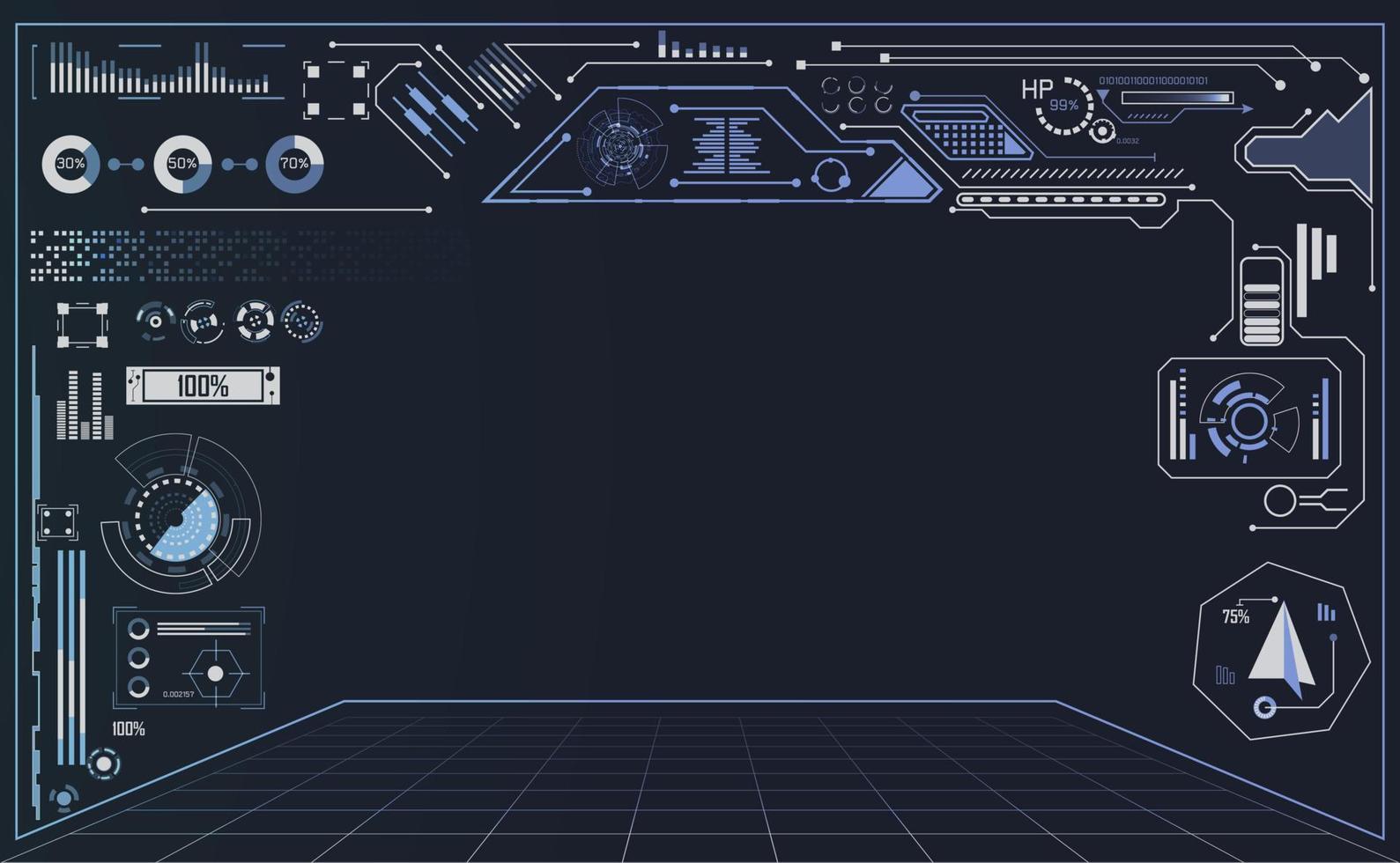 tecnologia abstrata ui conceito futurista hud interface elementos de holograma de gráfico de dados digitais, comunicação, computação e inovação de vitalidade de porcentagem de círculo em fundo de design futuro de alta tecnologia vetor