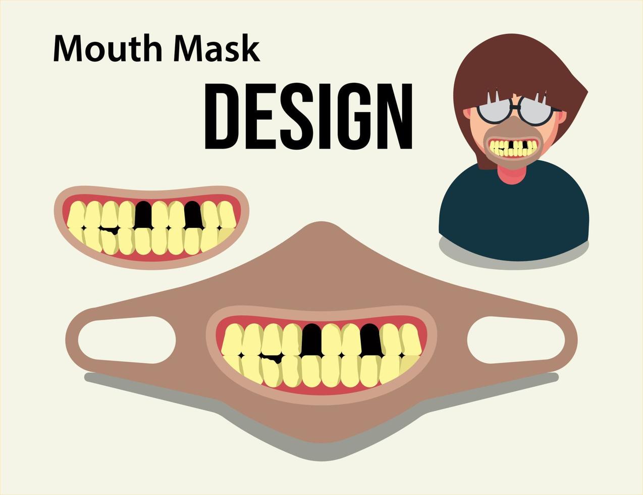 dentes ausentes ilustração vetorial de design de máscara facial. máscara engraçada vetor