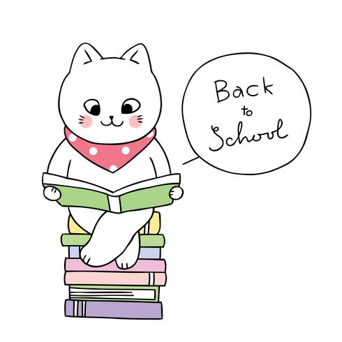 volta ao livro de leitura de gato de escola vetor