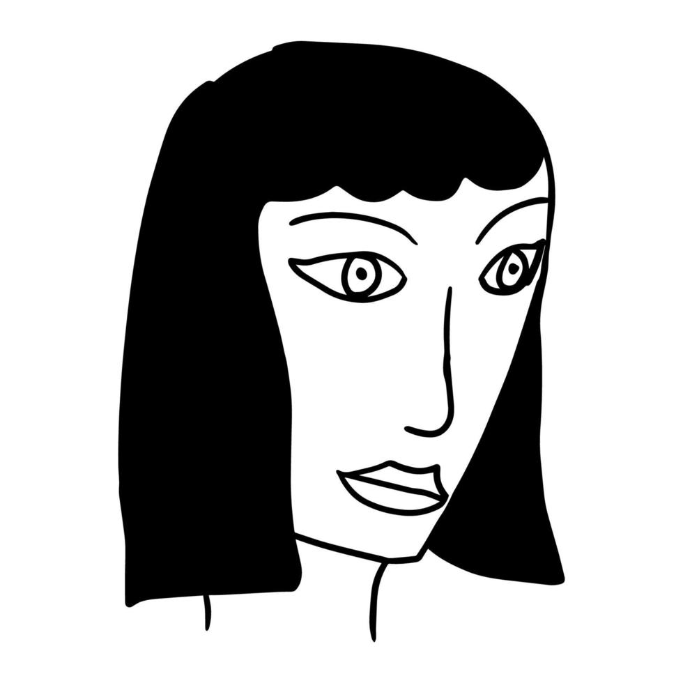 rosto de doodle desenhado de mão bonito dos desenhos animados de uma mulher isolada no fundo branco. avatar de pessoas. vetor