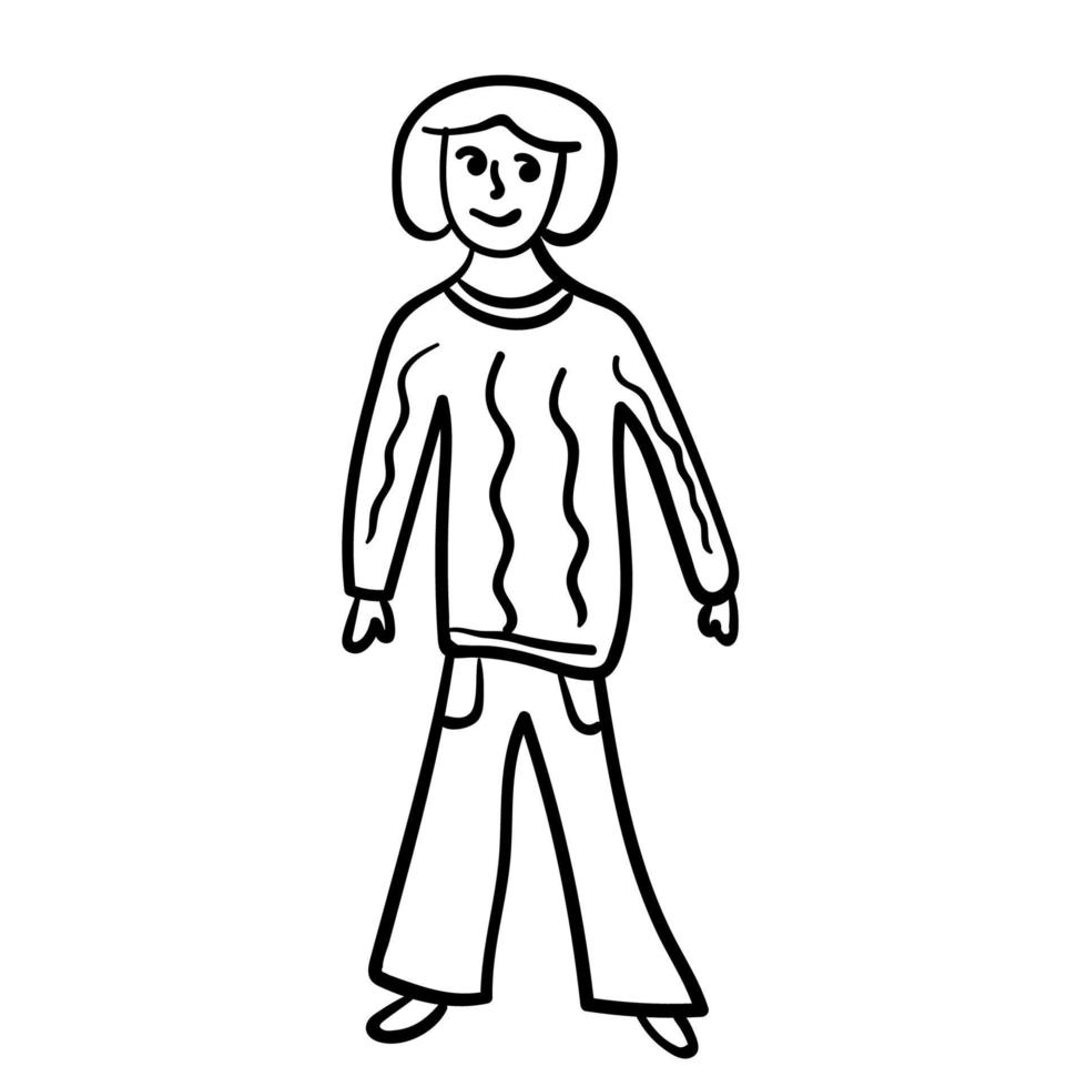 mulher linear doodle dos desenhos animados isolada no fundo branco. vetor