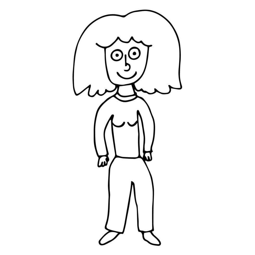 mulher linear doodle dos desenhos animados isolada no fundo branco. vetor