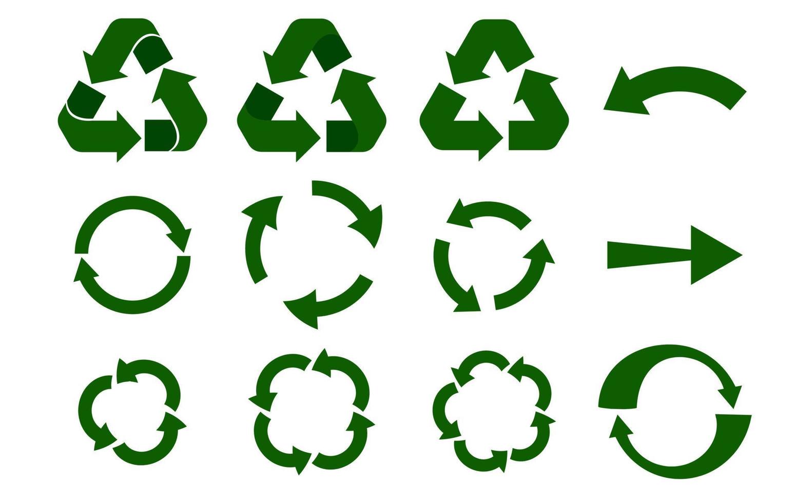reciclar conjunto de setas, coleção de ícones de ecologia isolada no fundo branco. vetor