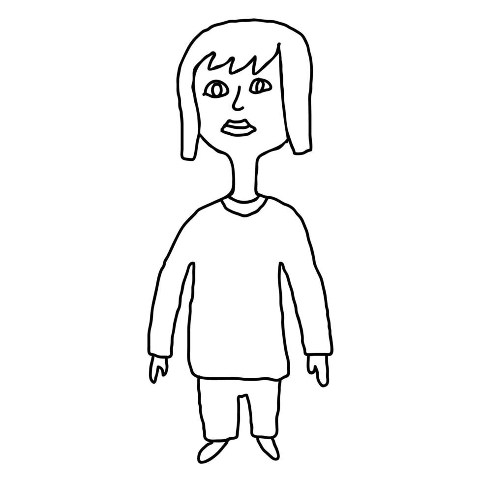 mulher linear doodle dos desenhos animados isolada no fundo branco. vetor