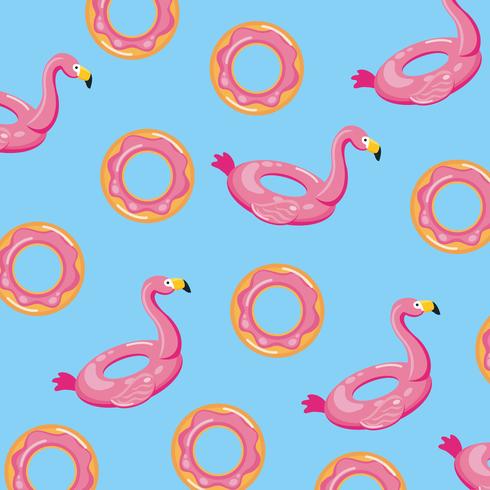 Plano de fundo sem emenda com donut e flamingo flutua vetor