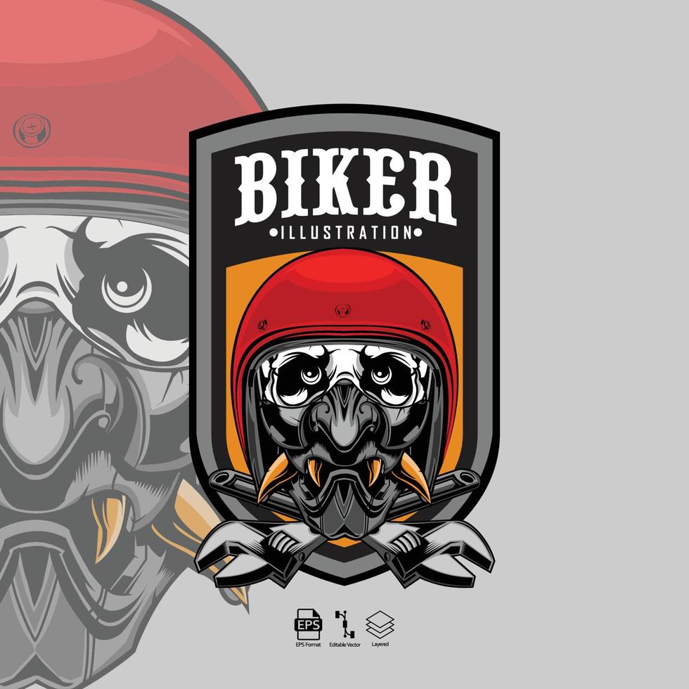 ilustração de motociclista de caveira com um background.eps cinza vetor