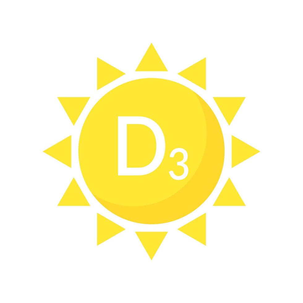 ícone de vitamina d3. sol amarelo. sinal simples ou vetor de design de logotipo