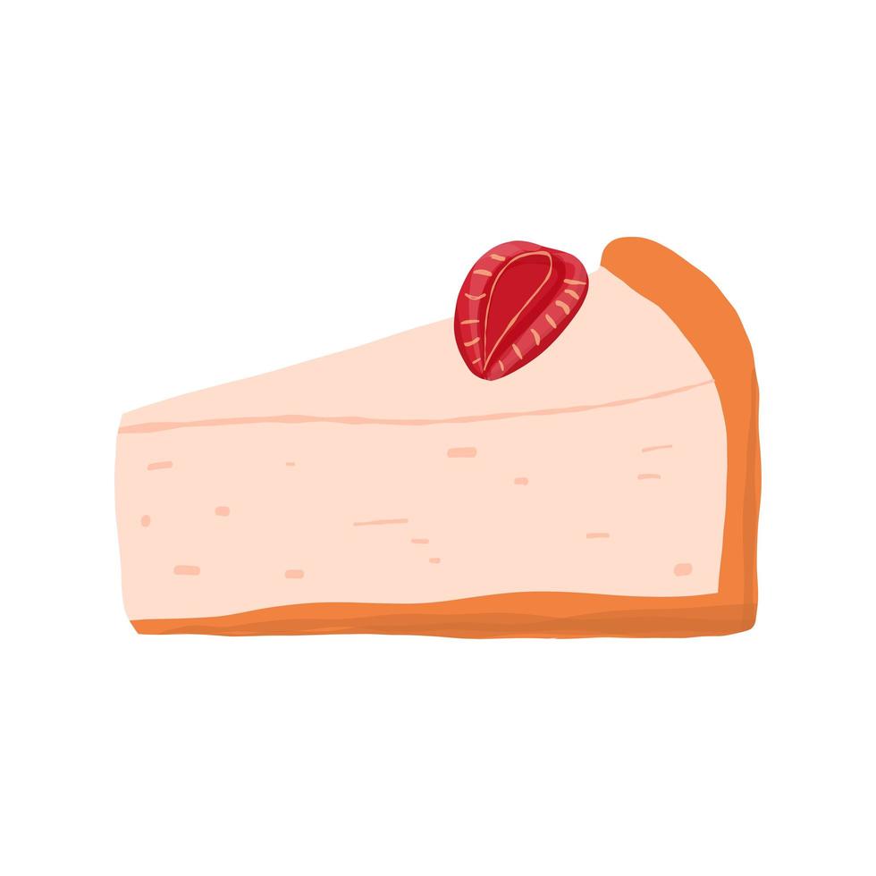 fatia de cheesecake de morango com cobertura de frutas em estilo cartoon desenhado à mão. ilustração em vetor clip art isolado.