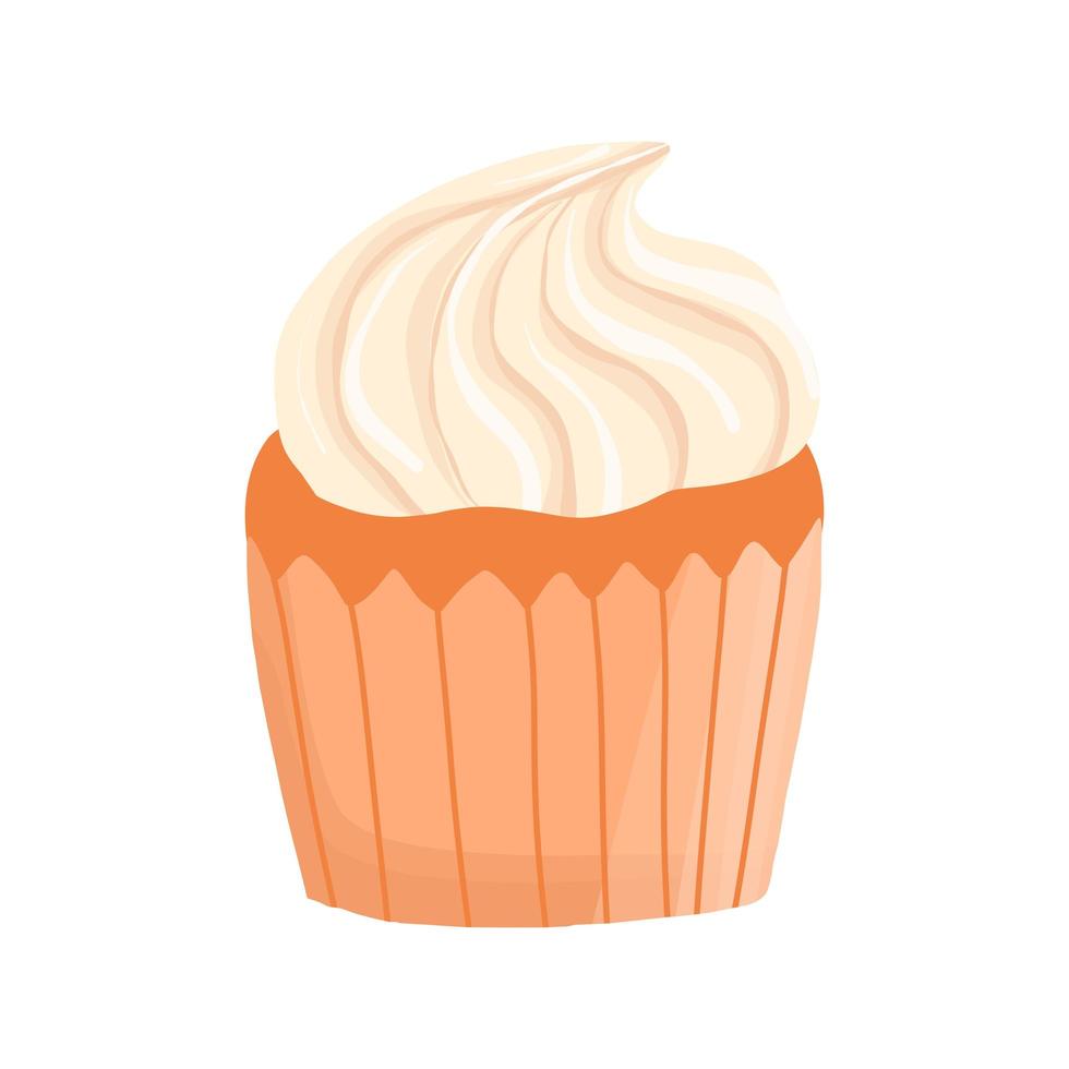 vector cupcake de baunilha em estilo cartoon de mão desenhada. sobremesa deliciosa, pastelaria doce
