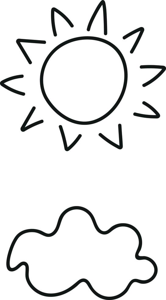 sol e nuvens no céu em estilo doodle vetor