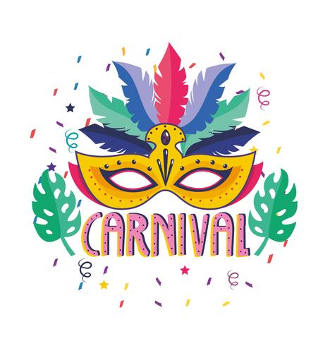 Cartaz de carnaval com pena e máscara vetor