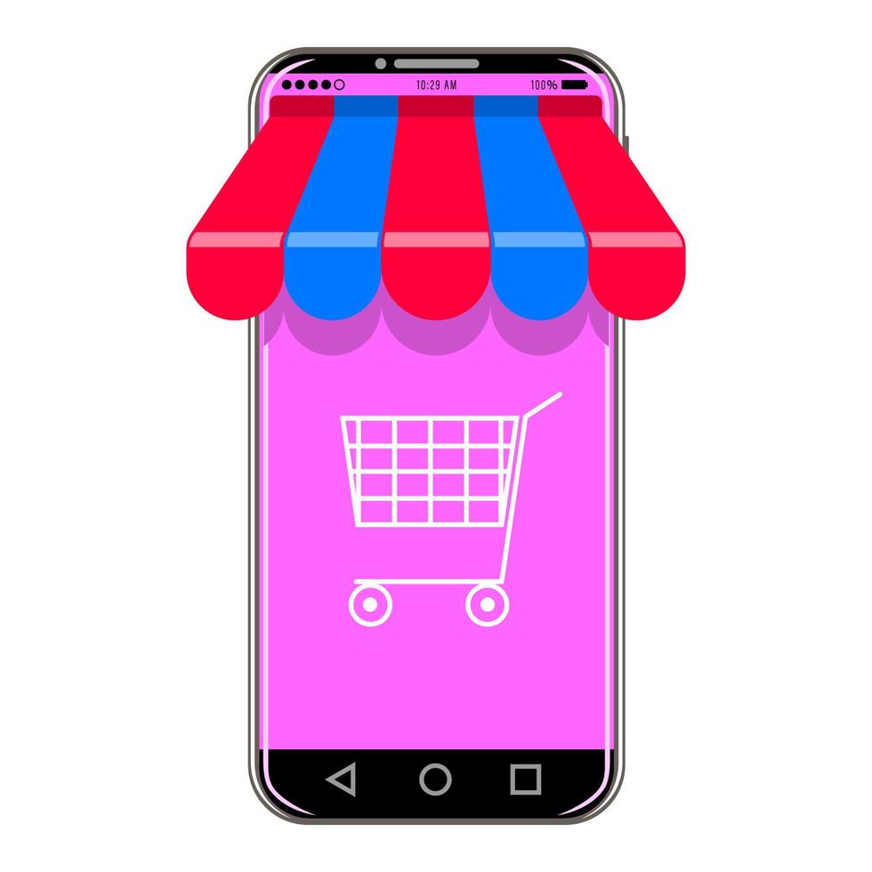 desenho de smartphone de compras online isolado fundo branco vetor