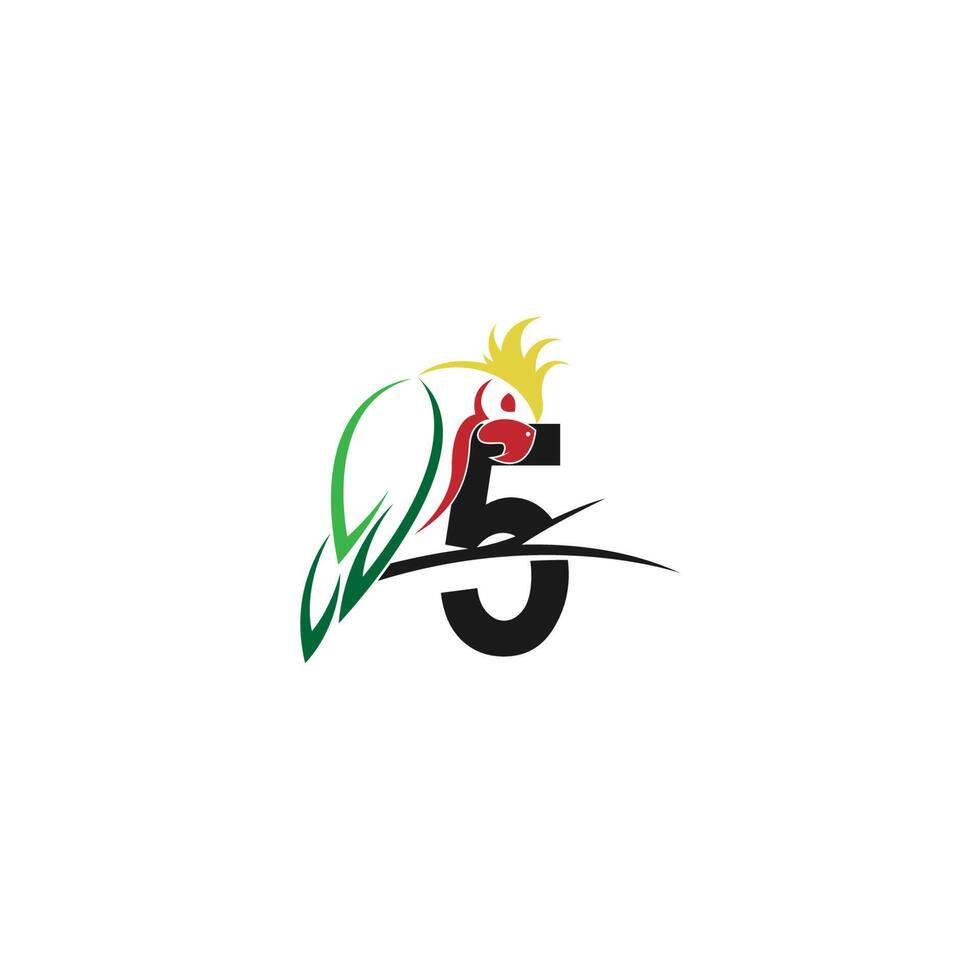número 5 com vetor de design de logotipo de ícone de pássaro papagaio
