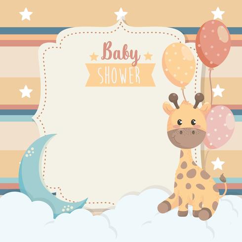 Cartão de chuveiro de bebê com girafa e lua vetor