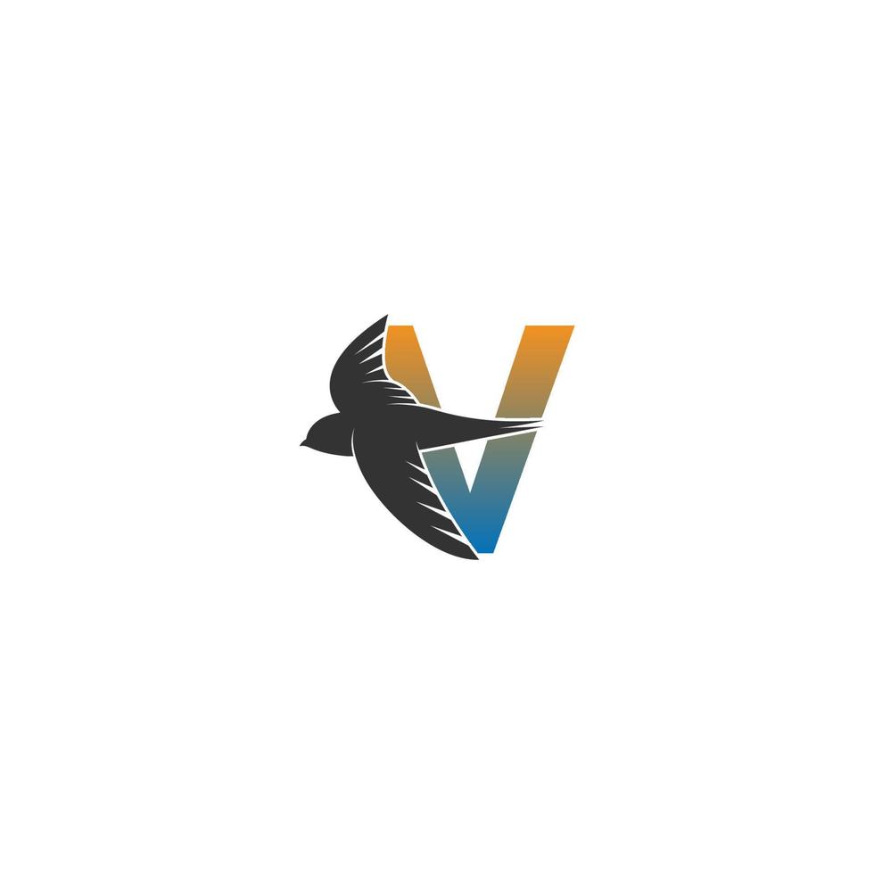 letra v logotipo com vetor de design de ícone de pássaro rápido