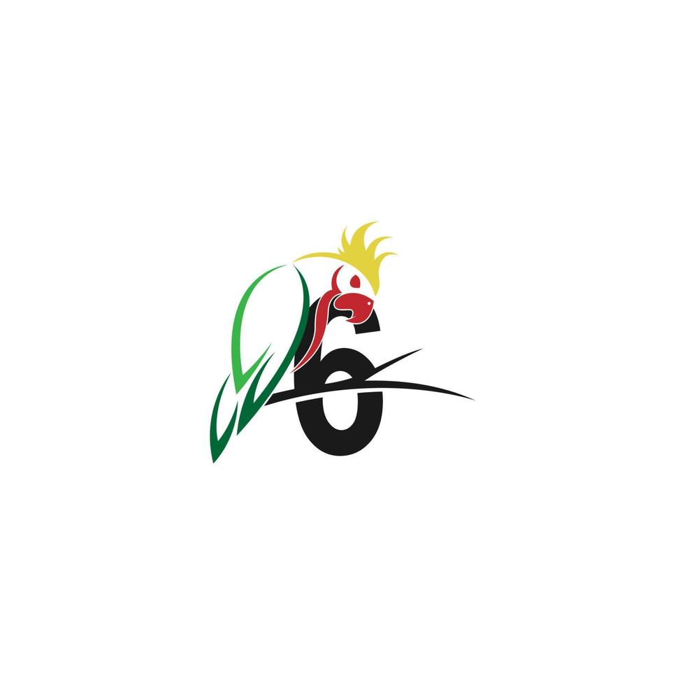 número 6 com vetor de design de logotipo de ícone de pássaro papagaio