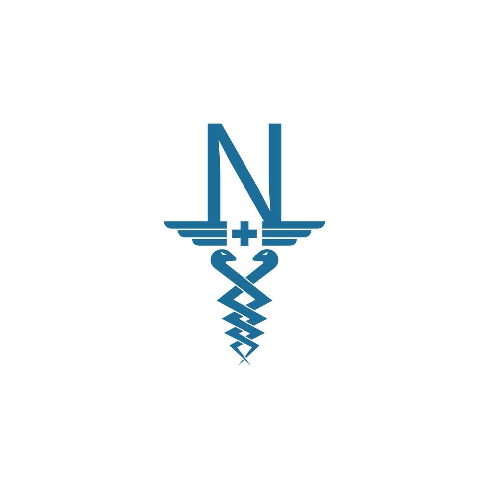 letra n com vetor de design de logotipo de ícone de caduceu