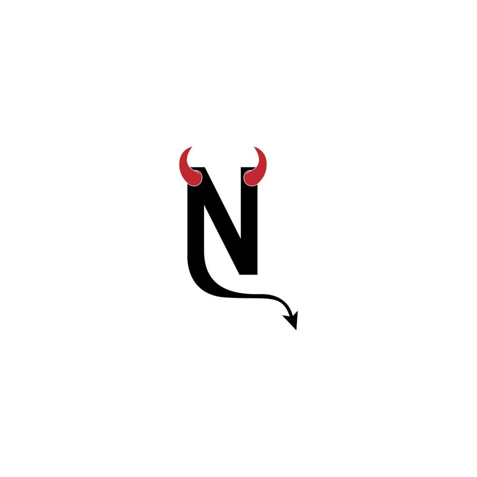 letra n com chifres do diabo e vetor de design de logotipo de ícone de cauda