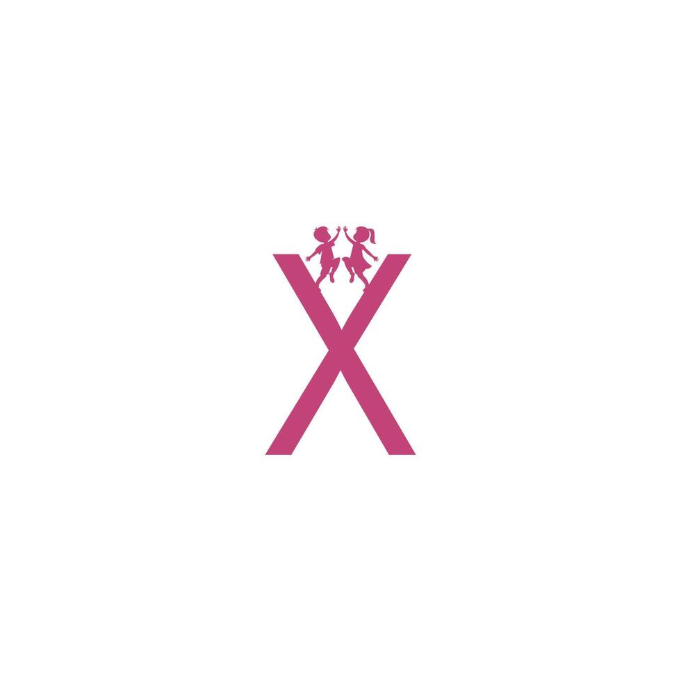 letra x e vetor de design de logotipo de ícone de crianças