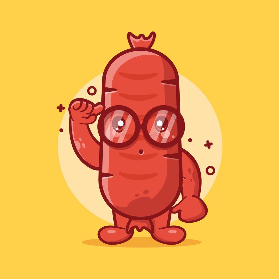 desenho de mascote de personagem de comida de salsicha genial isolado em design de estilo simples vetor
