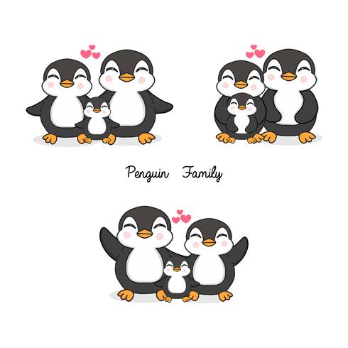 Família de pinguins em estilo simples. vetor