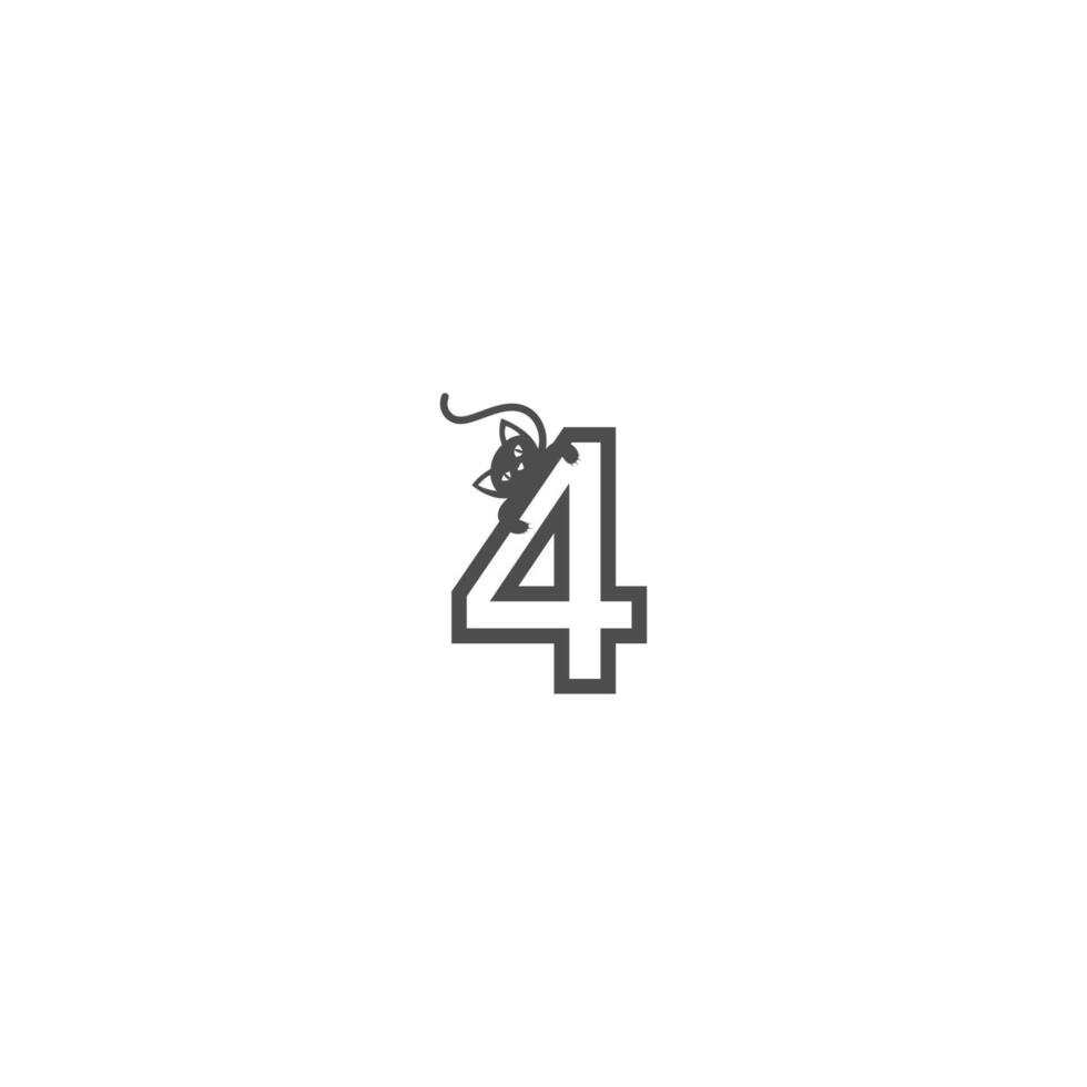 número 4 com modelo de design de logotipo de ícone de gato preto vetor