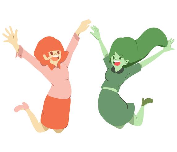 meninas pulando conjunto de desenhos animados vetor