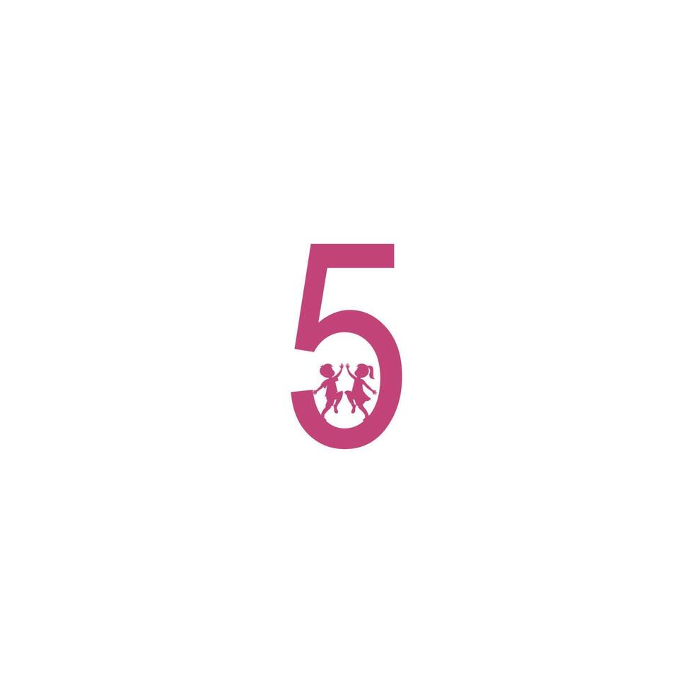 número 5 e vetor de design de logotipo de ícone de crianças