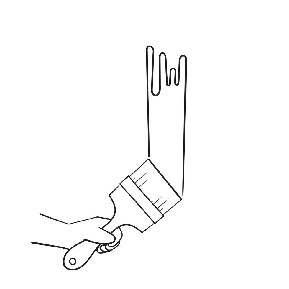 mão desenhada doodle mão segurando o vetor de ilustração de pincel isolado