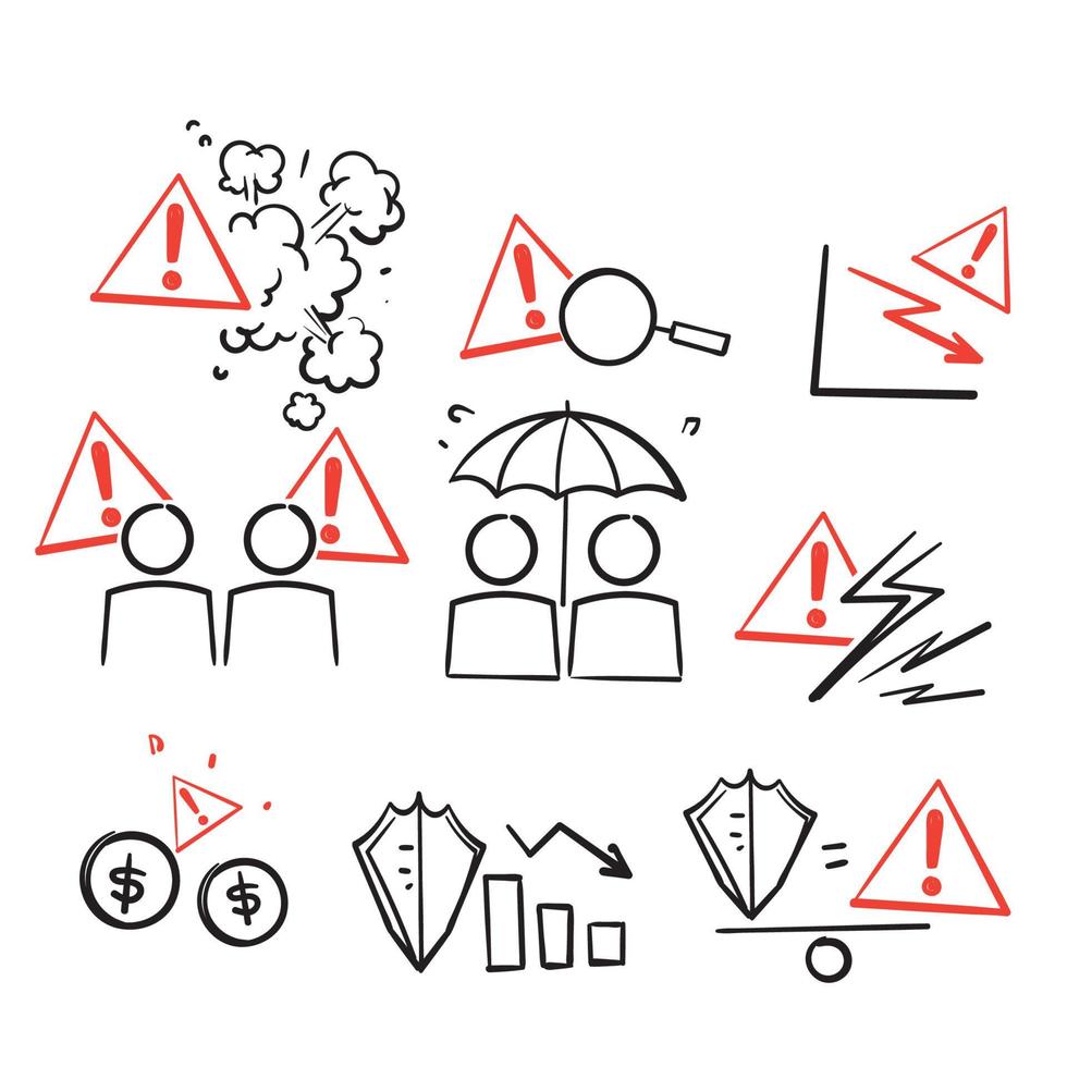 ícone de doodle desenhado à mão relacionado a cautela de risco e ilustração de proteção isolada vetor