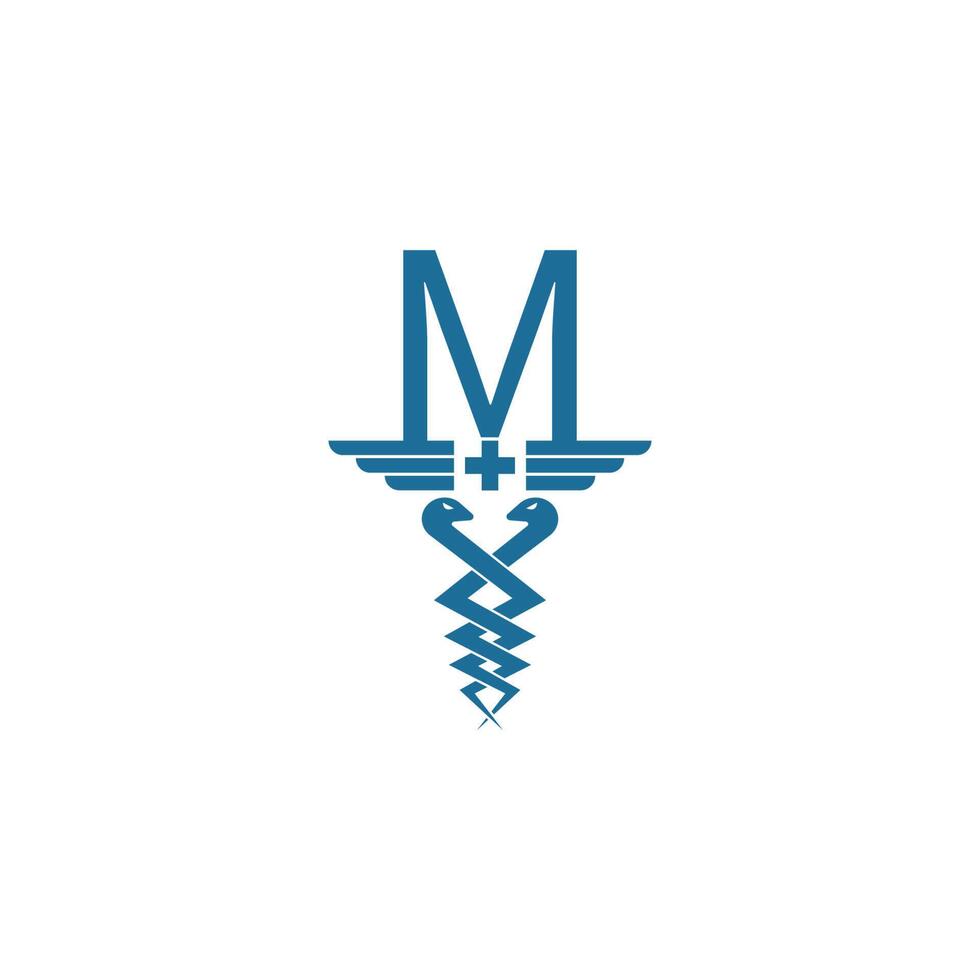 letra m com vetor de design de logotipo de ícone de caduceu