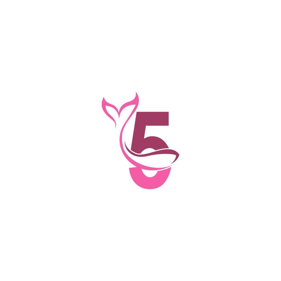 número 5 com modelo de design de logotipo de ícone de cauda de sereia vetor