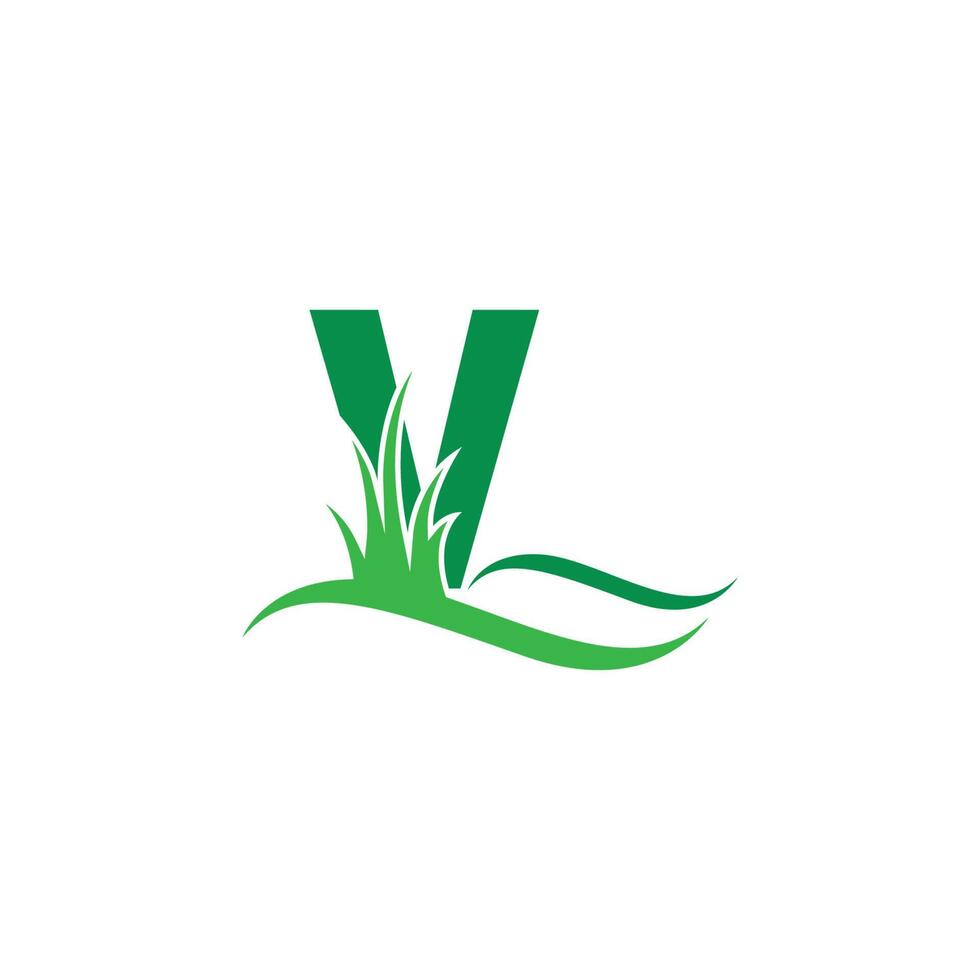 letra v atrás de um vetor de design de logotipo de ícone de grama verde