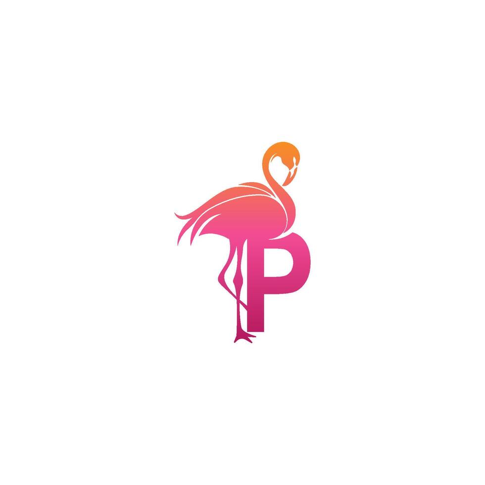 ícone de pássaro flamingo com vetor de design de logotipo letra p