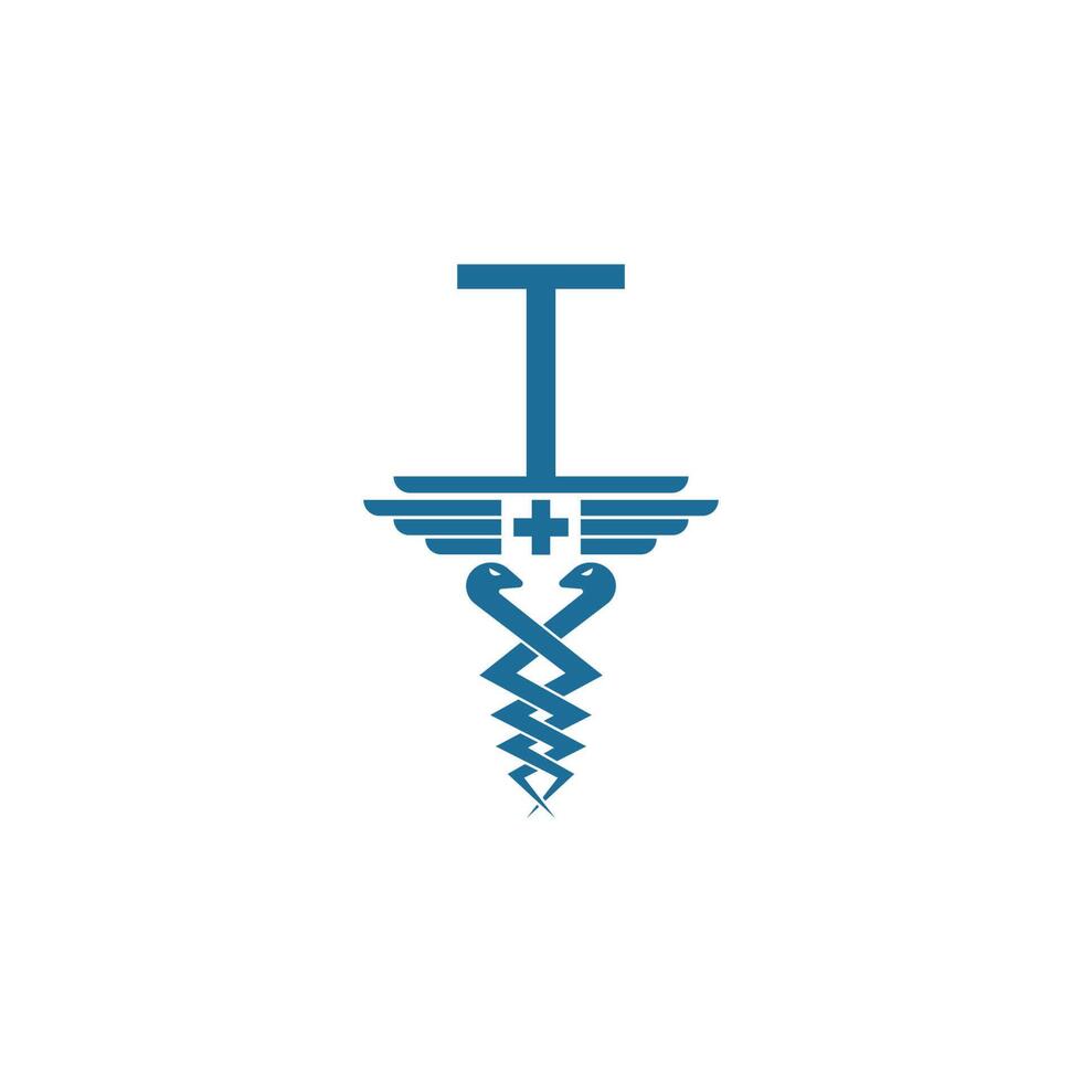 letra t com vetor de design de logotipo de ícone de caduceu