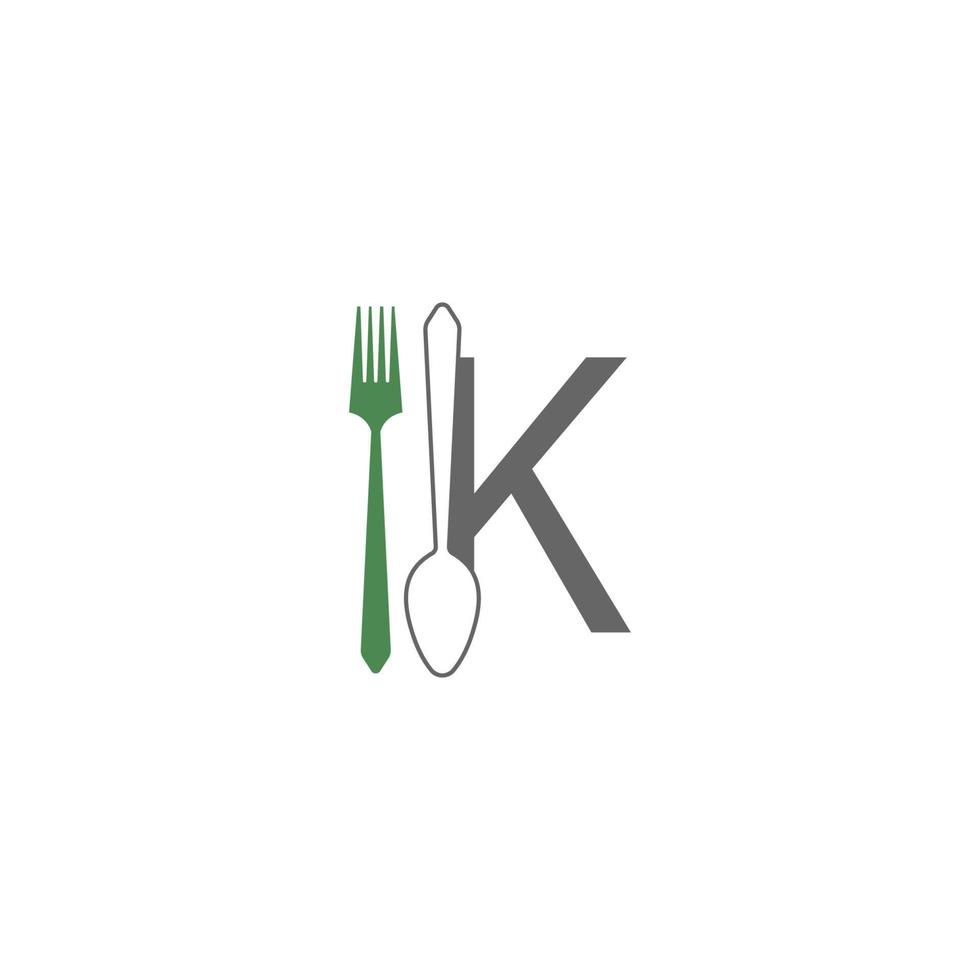 letra k com vetor de design de ícone de logotipo de garfo e colher