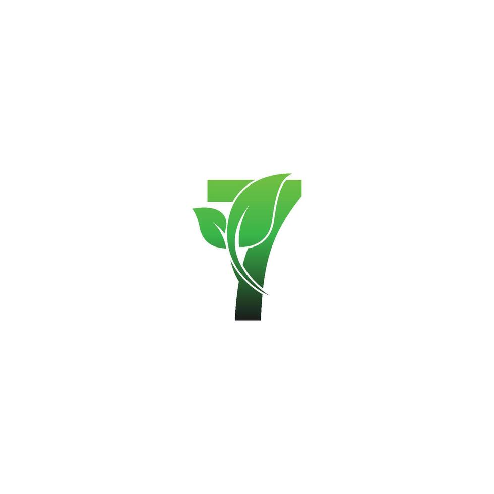 number7 com ilustração de modelo de design de logotipo de ícone de folhas verdes vetor