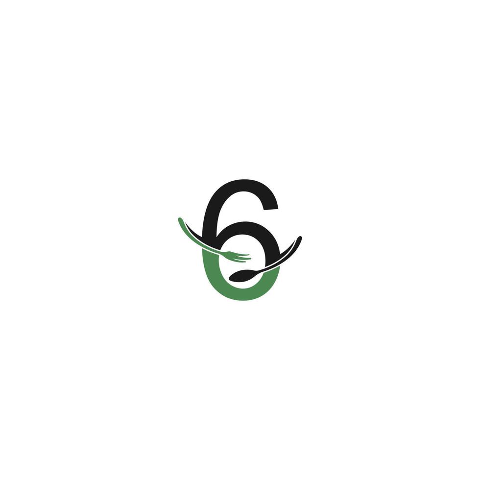 número 6 com vetor de design de ícone de logotipo de garfo e colher