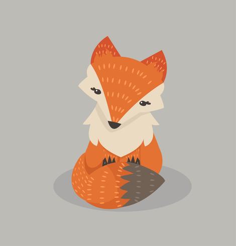 Raposa bonita dos desenhos animados Fox estilo simples vetor