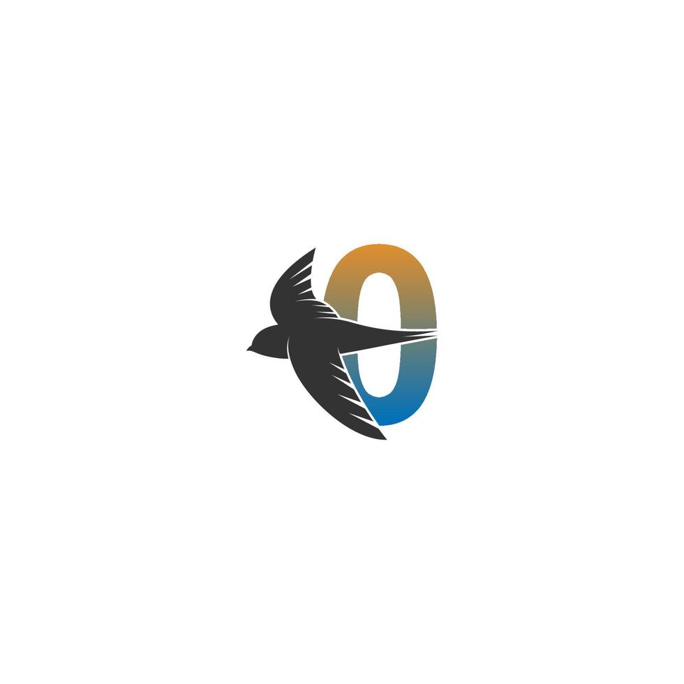 logotipo número zero com vetor de design de ícone de pássaro rápido