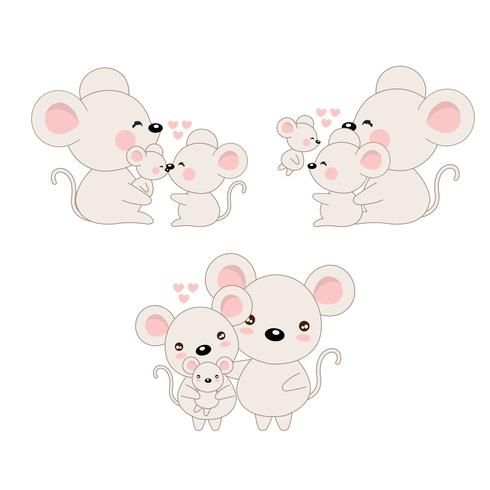 Rato de família bonito dos desenhos animados e bebê. vetor