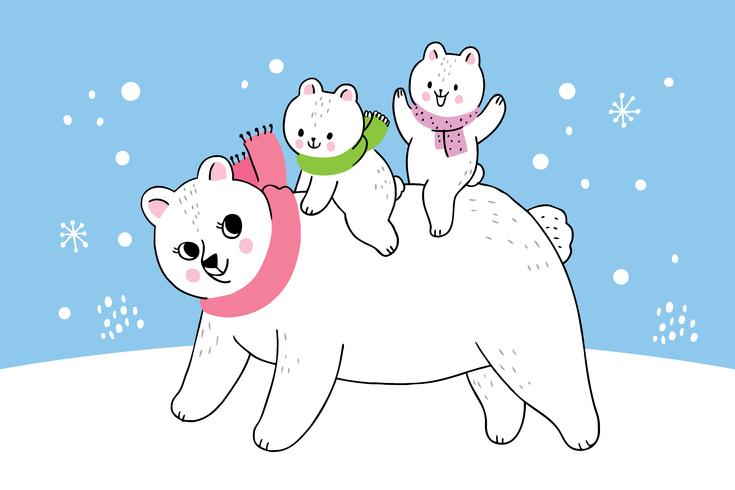 mãe inverno e bebê urso polar vetor