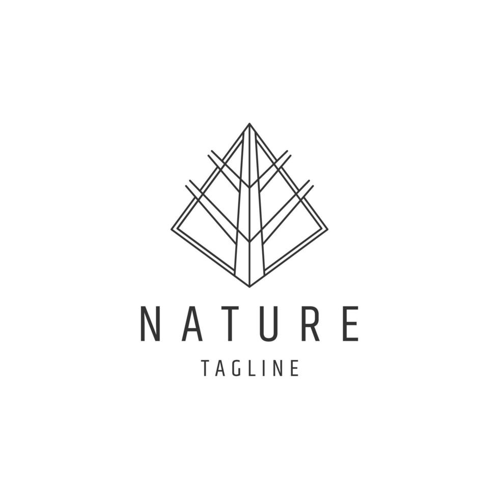 modelo de design de ícone de logotipo de linha de árvore natureza vetor plano