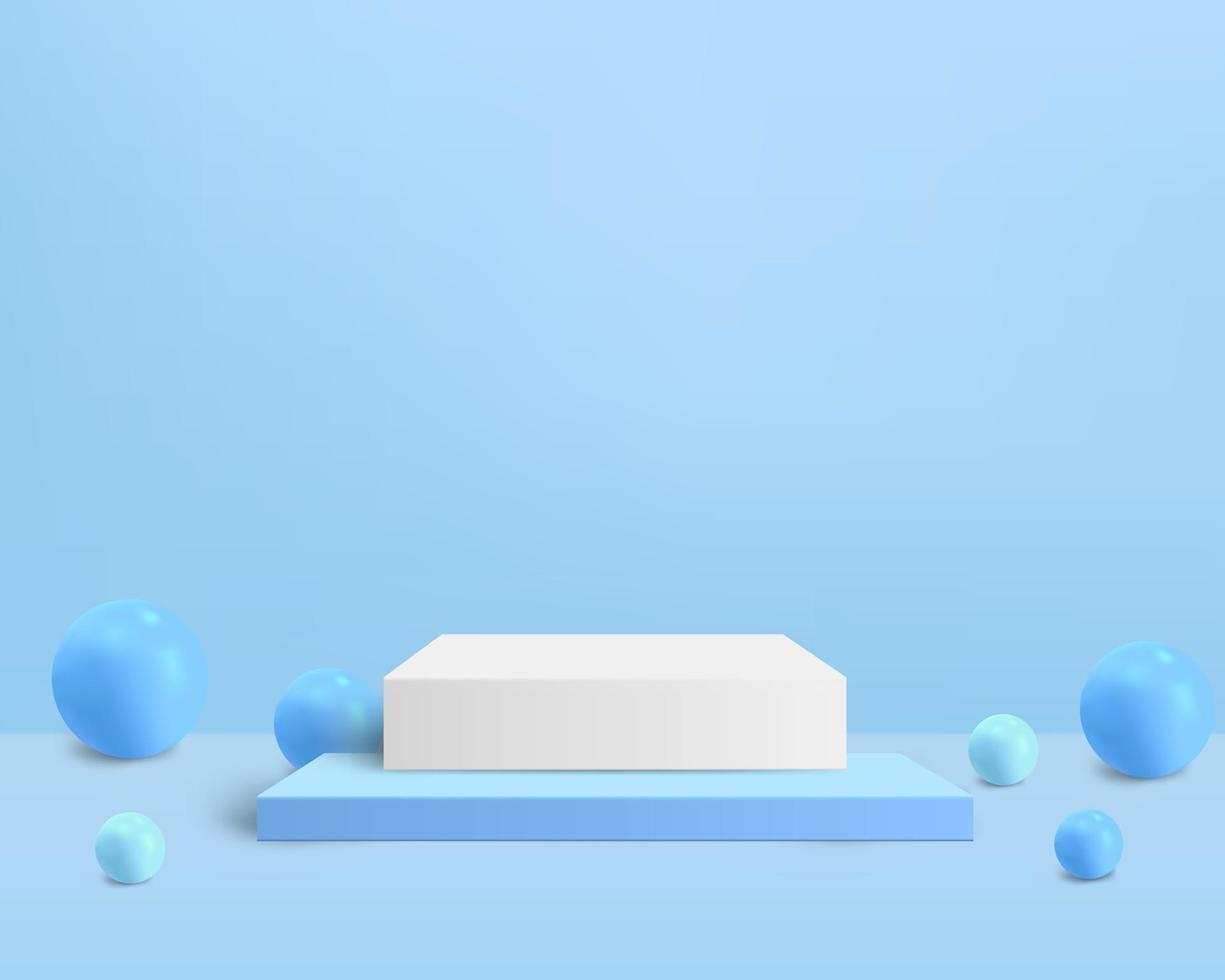 pedestal quadrado com bola 3d no fundo azul para produto vetor