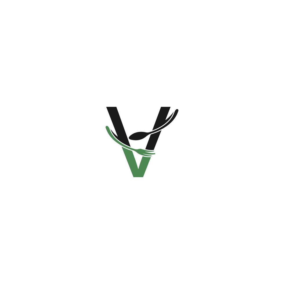 letra v com vetor de design de ícone de logotipo de garfo e colher
