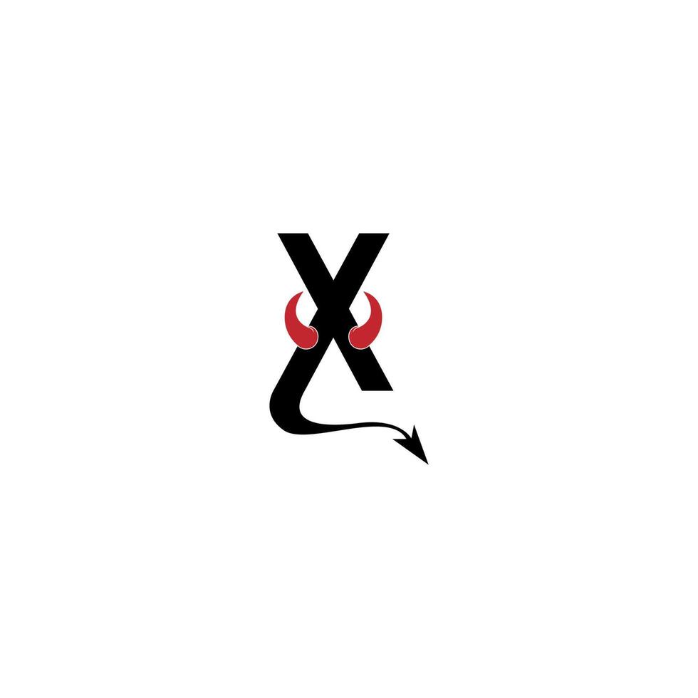 letra x com chifres do diabo e vetor de design de logotipo de ícone de cauda