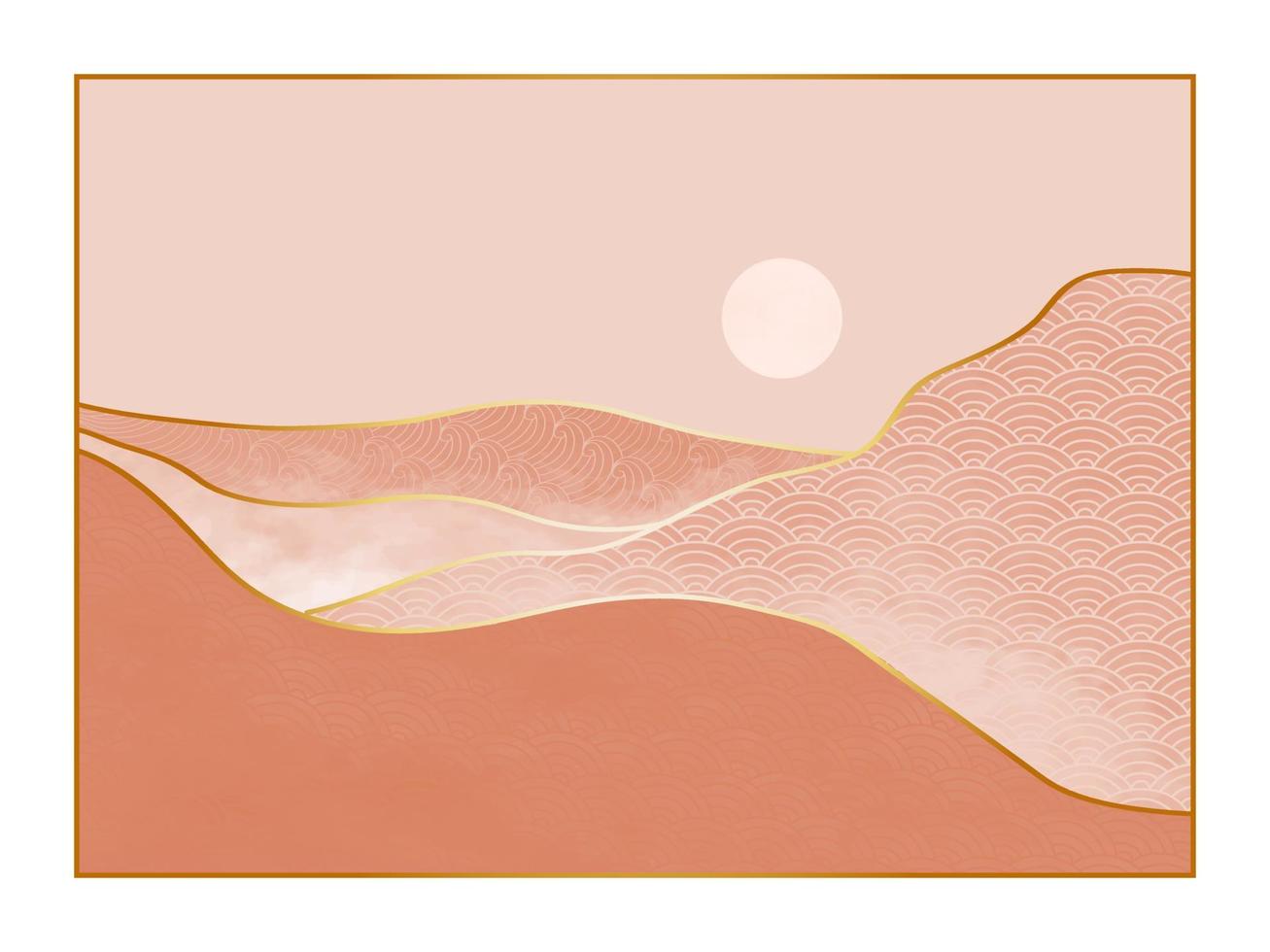 paisagem de montanha abstrata. ilustrações minimalistas criativas pintadas à mão de meados do século moderno. fundo de paisagem geométrica vetorial em padrão japonês asiático vetor