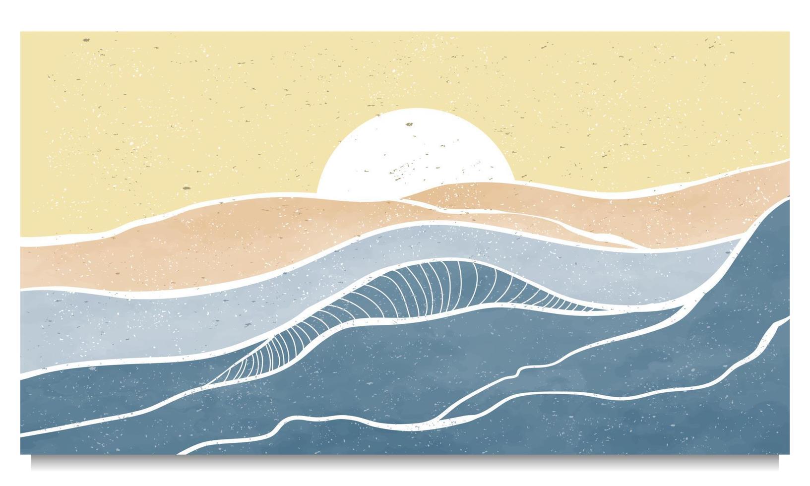 conjunto de impressão criativa de arte de linha moderna minimalista. paisagens de fundos estéticos contemporâneos de ondas oceânicas abstratas. com mar, horizonte, onda. ilustrações vetoriais vetor